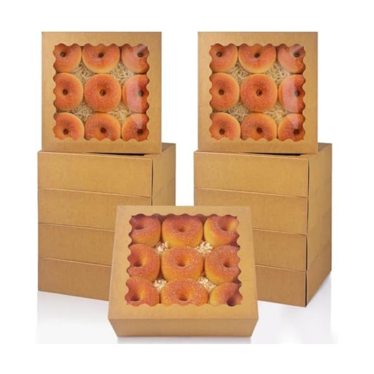 qiqee 10x10x2.5 Inch Brown Pie Boxes with Window 12Packs Cookie Donut Bakery Box (Auto-pop Up)