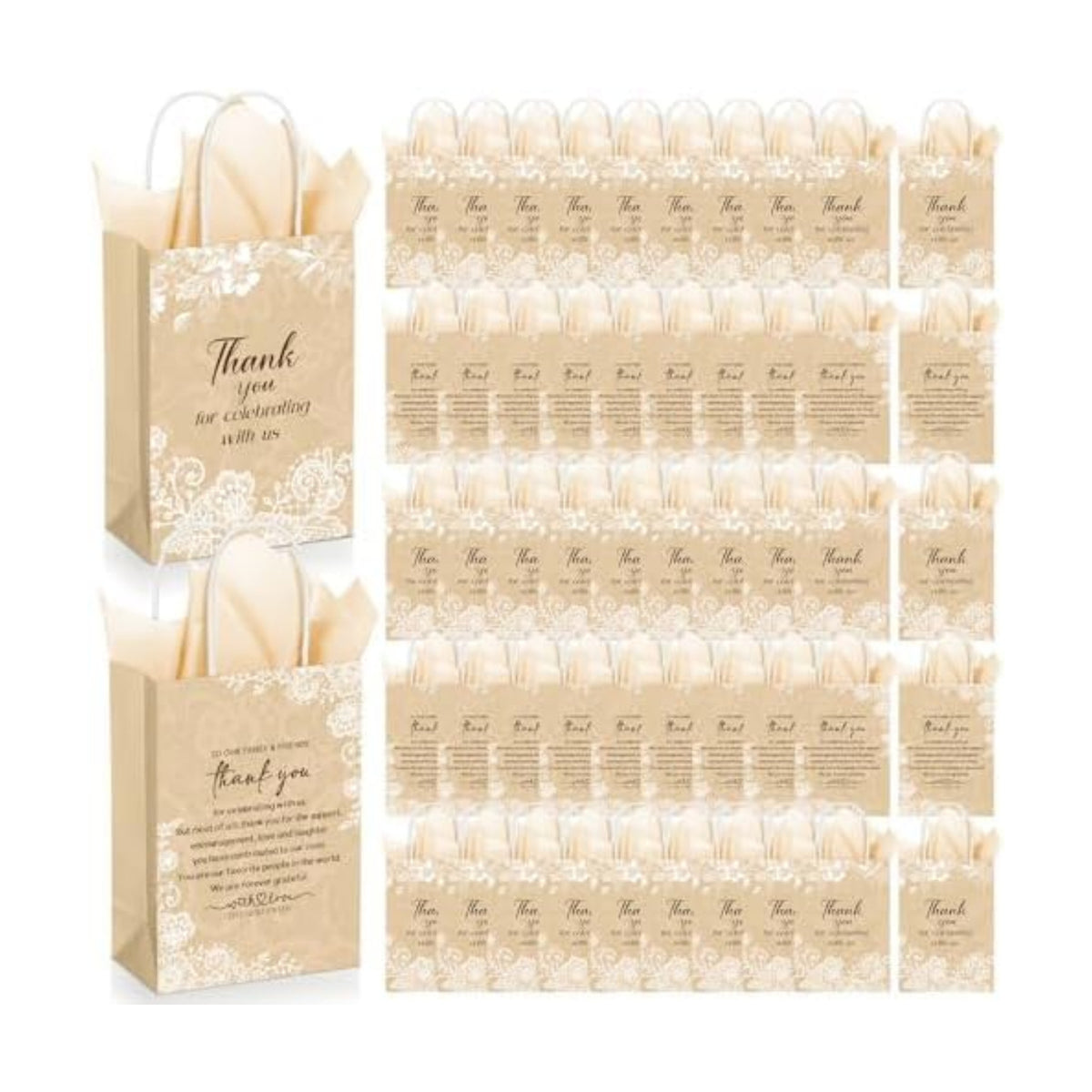 Fuutreo 100 Pack Wedding Gift Bags Bulk for Guests, Vintage Lace