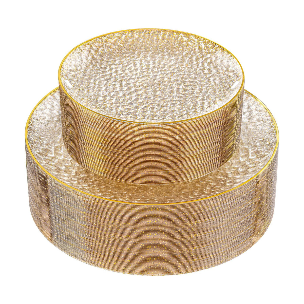 Rubtlamp 60Pcs Clear Gold Plastic Plates, Gold Glitter Disposable Plates, Hammered Plastic Plates Included 30 Dinner Plate And 30 Dessert Plates for Party