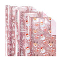 Burymento Christmas Wrapping Paper, Reversible Pink Christmas Tree, HO Santa Laughter, Snowflake, Reindeer, Design Gift Wrapping Paper Suitable for Holiday, Mini Roll (17 Inch X 120 Inch)