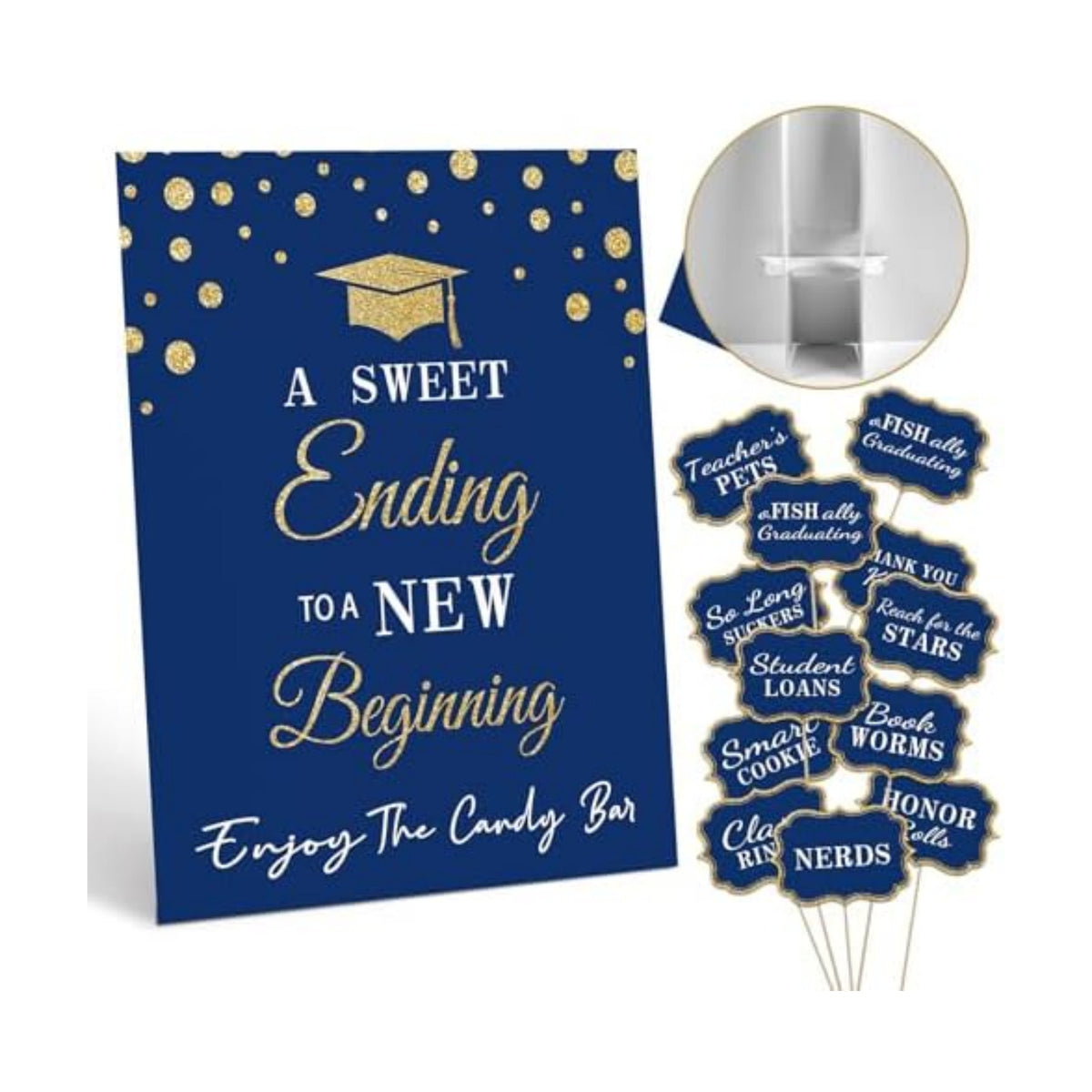 Graduation Candy Buffet Labels for Grad Party Decorations, Graduation Candy Bar Dessert Food Label Signs Set, Class of 2026 Grad Parties Table Decor Supplies (Blue and Gold)