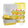 200Pack Gold Mini Cake Pans Disposable Mini Loaf Pans with Lids and Spoons and Stickers, 6.8Oz Aluminum Foil Pans Tins, Individual Dessert Cups Containers for Sales,Party,Picnics