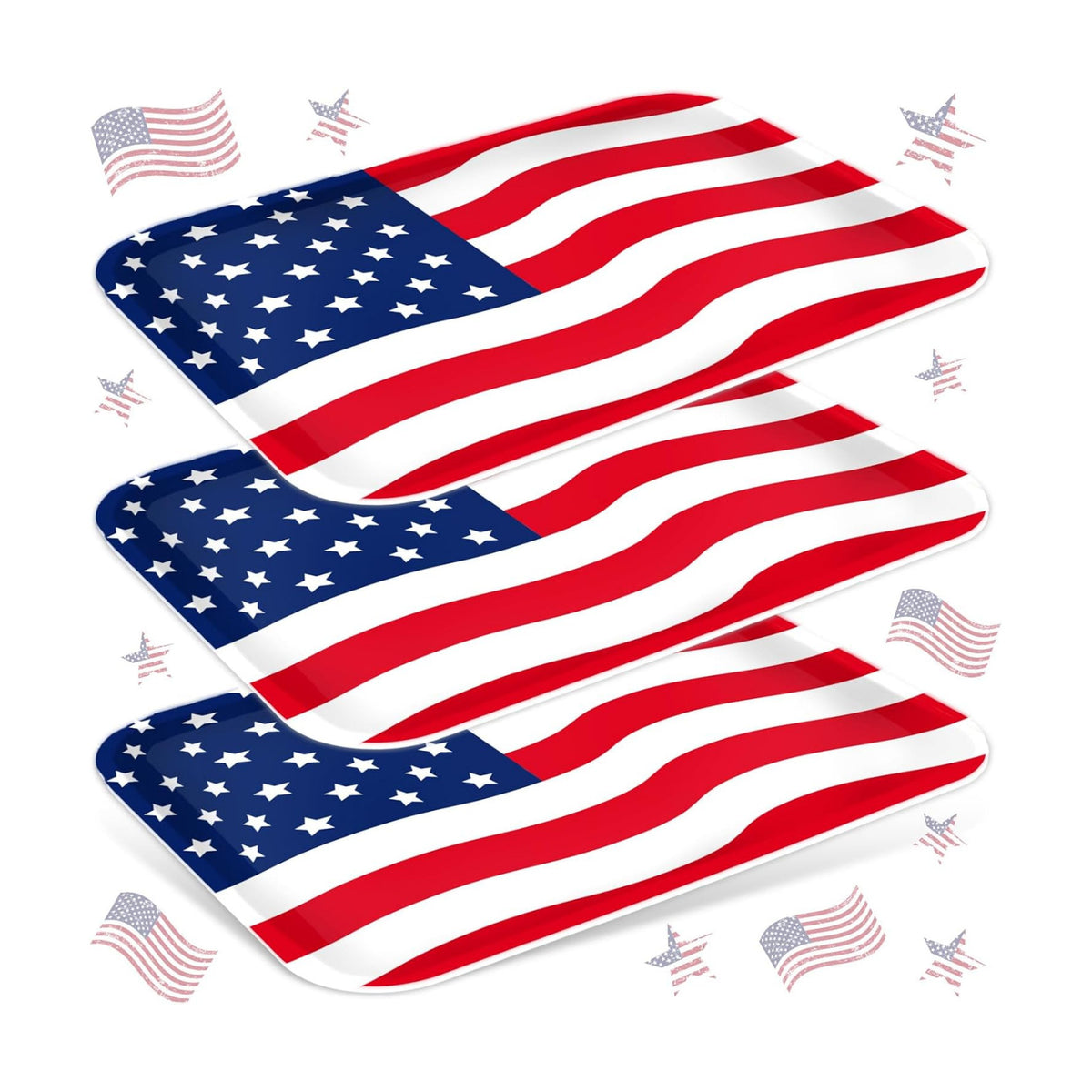 JarThenaAMCS 3Pcs Patriotic Serving Trays 250th Anniversary USA Flag Melamine Platter 13 x 10 Inch Red Blue White 4th of July Serving Dishes for Independence Day Veterans Day Party Decor