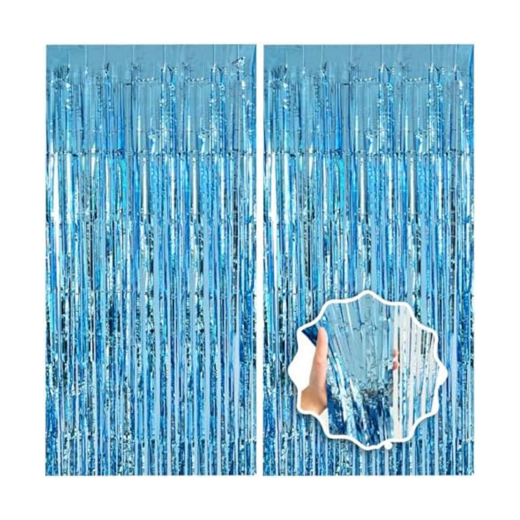 Blue Streamers Party Decorations 3.3x8.2ft 2 Pack Light Blue Tinsel Foil Fringe Curtain Backdrop Ocean Themed Party Decor Photo Booth Props for Birthday Baby Shower Bachelorette Door Hanging Wedding