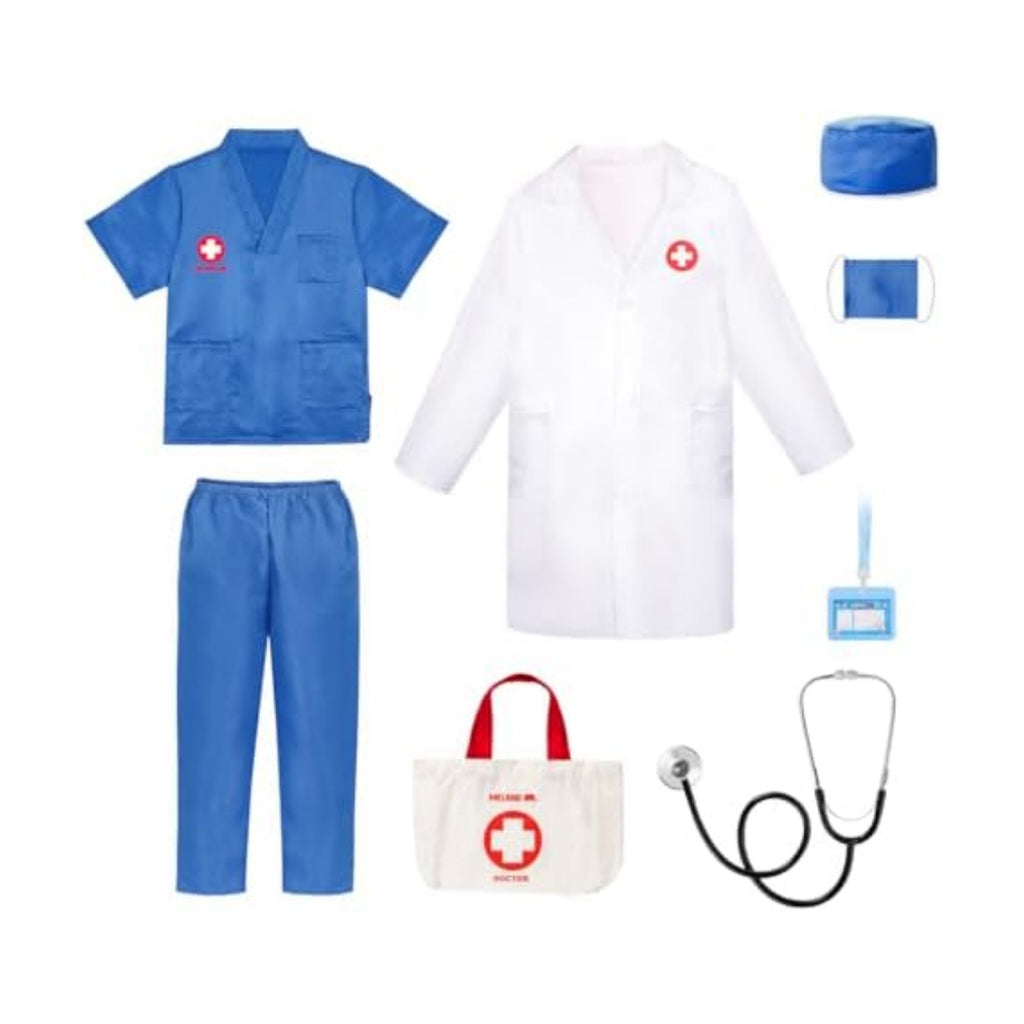 Meland Doctor Costume for Kids 3-10, Pretend Play Career Dress Up with Bag