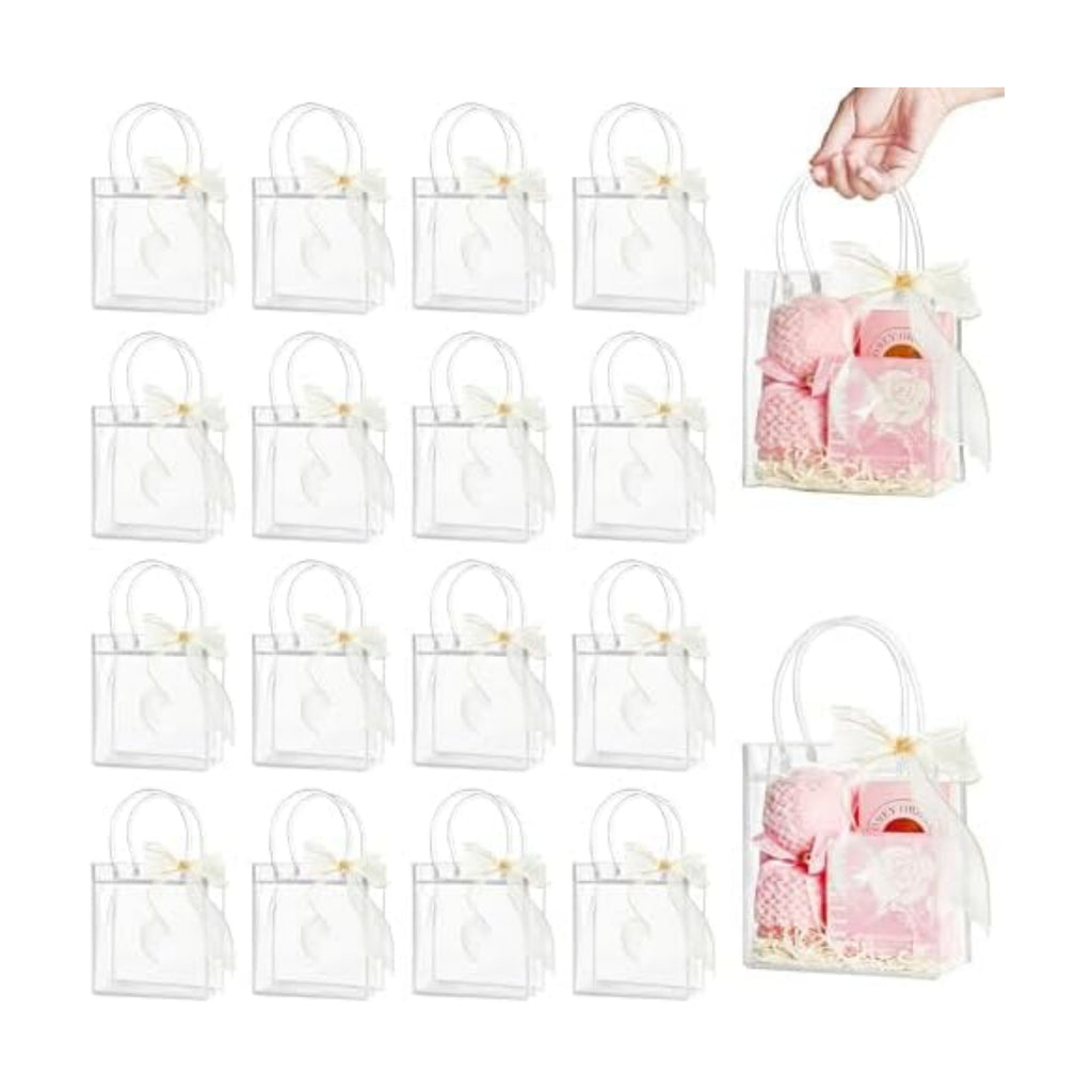Ohuimrt 50 Pack 5.9" x 2.8" x 6.3" Clear Plastic Gift Bags with Handles