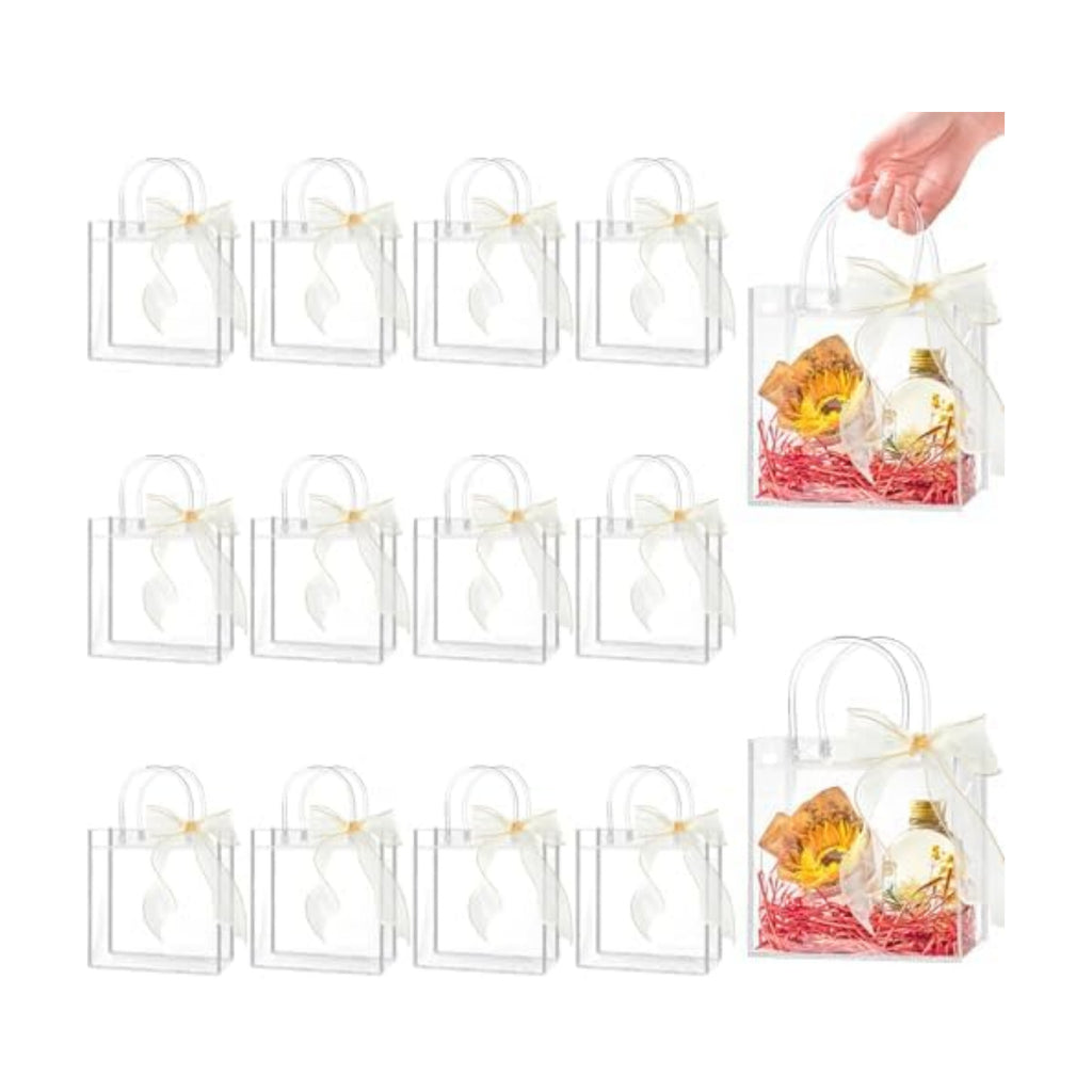 Ohuimrt 50 Pack 6.89" x 3.54" x 6.89" Clear Plastic Gift Bags with Handles