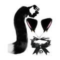 Cat Ears and Tail,Wolf Fox Ears Long Tail and Bell Lace Choker Set for Halloween,Animal Cosplay Party Costume