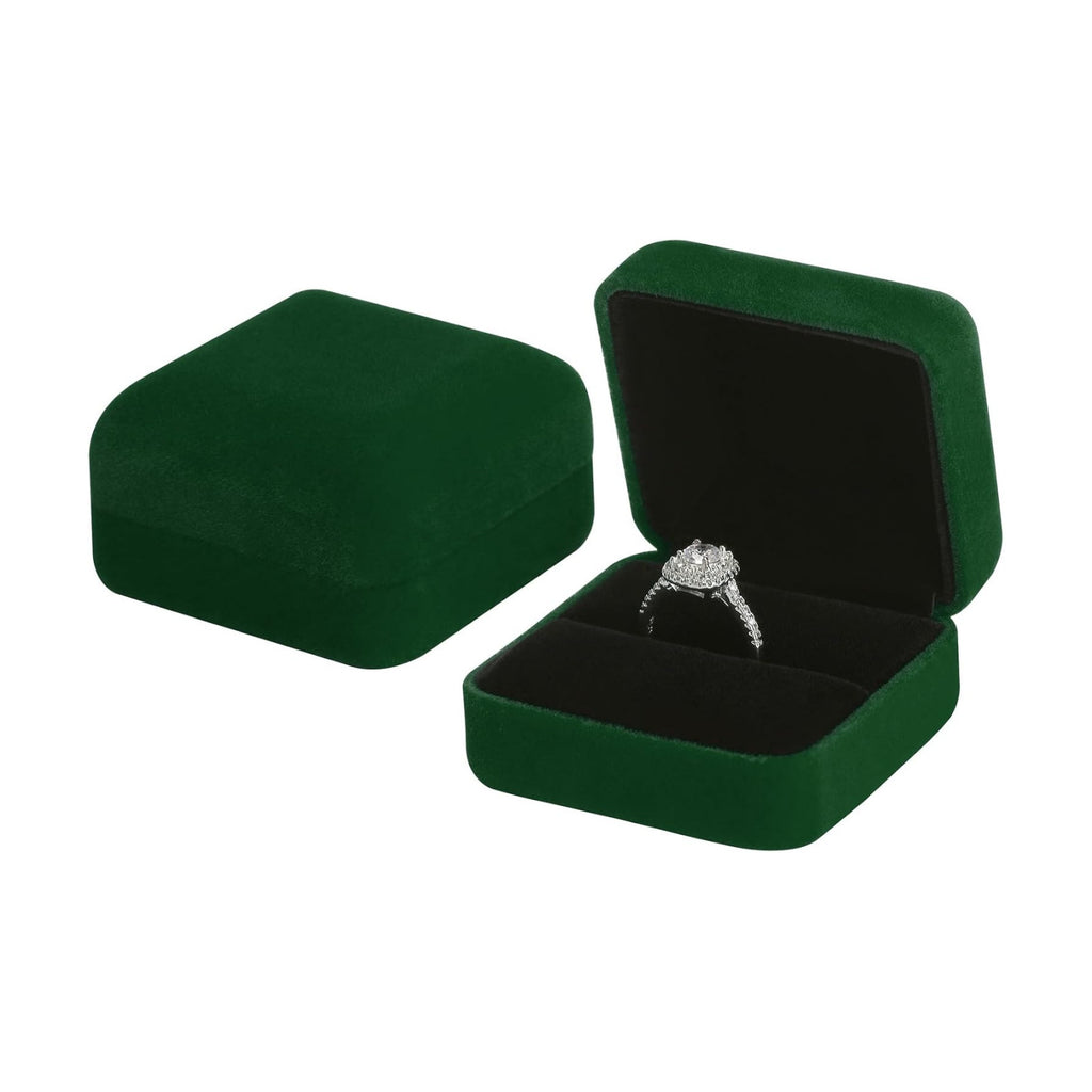 KUKUVR 2 Pieces Velvet Metal Wedding Ring Box, Elegant Jewelry Earring Studs Gift Box for Women Girl, Ring Holder Case for Engagement Proposal, Anniversary, Bridal Party Decor (Green)