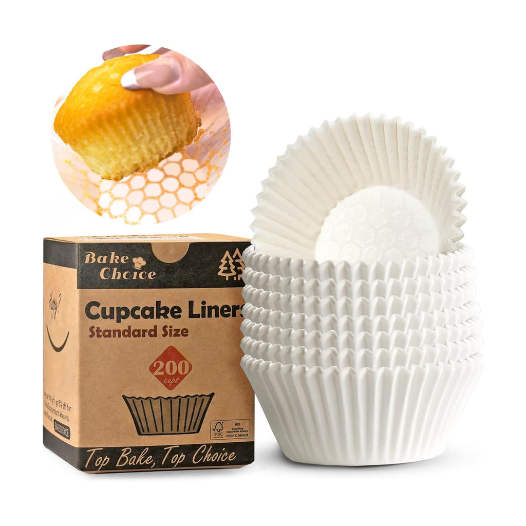 Bake Choice 200pcs Standard Cupcake Liners for Baking, White Muffin Liners
