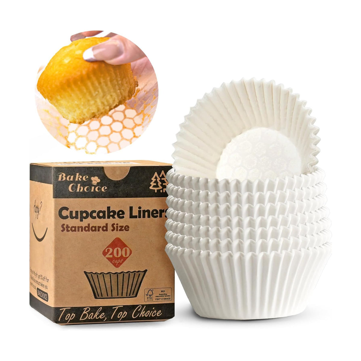 Bake Choice 200pcs Standard Cupcake Liners for Baking, White Muffin Liners