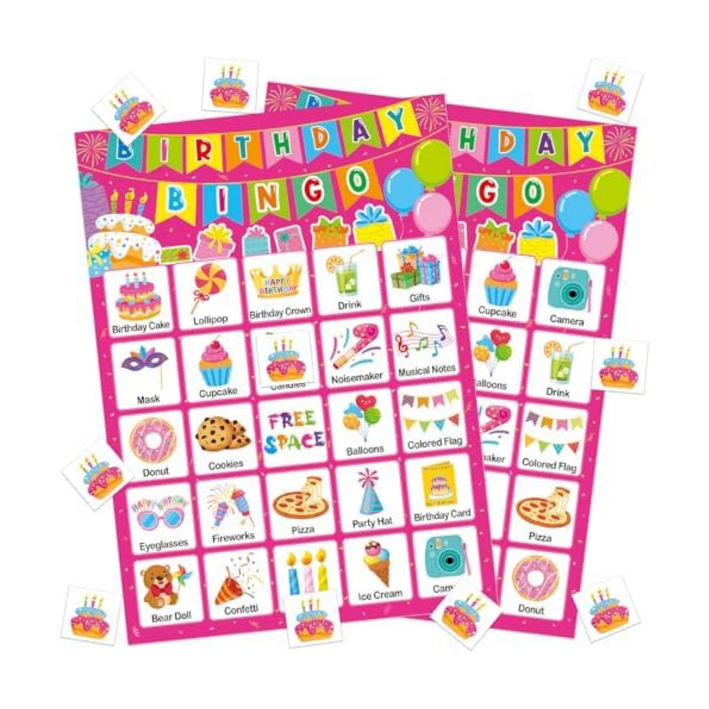Birthday Bingo Game Cards for Kids Girls Adults - 24 Players Birthday Party Bingo Games for School Classroom Family Kids Birthday Party Activities Supplies