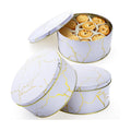 Yopay 3 Pack Cookie Tins with Lids, Round Gift Boxes for Toffee, Marbled Easter Baking Cake Containers for Valentines Gift Giving Puff Pastries Craft Supplies Metal Canister