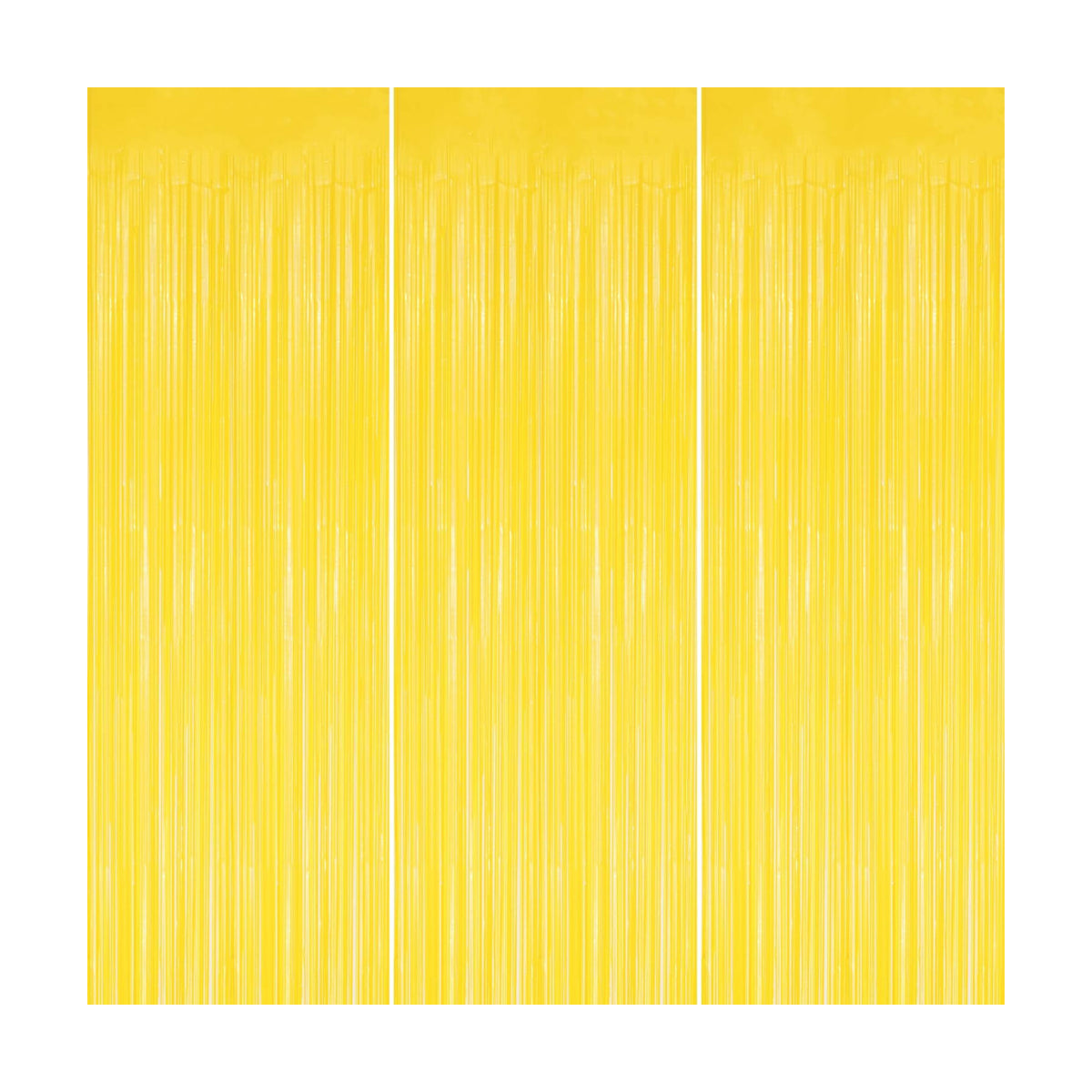 DECOCKRAT 3 Pack Foil Fringe Backdrop - Pastel Yellow Shiny Tinsel Curtains for Party Decoration/Photo Booth Props - 3.3x8.2 FT Metallic Foil Backdrop for Birthday, Wedding, Graduation, Christmas.