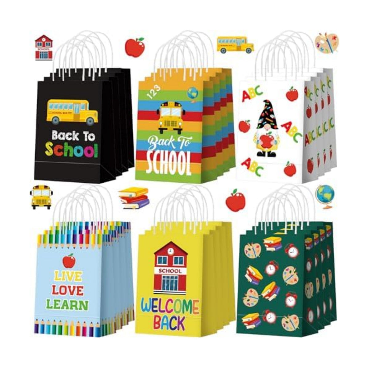 Kolldenn 24 Pcs Back to School Gift Paper Bags with Handles