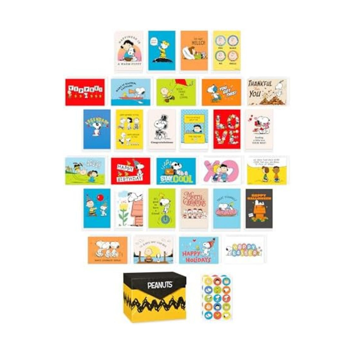 American Greetings 33-Count All-Occasion Peanuts Card Pack, Assorted Classic Peanuts Characters