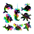 JULMELON 36 Pcs Ocean Crafts for Kids, Rainbow Scratch Art Party Favors
