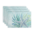 Nautical Coastal Placemats Set of 4 Ocean Coral Starfish Seagrass Beach Theme Table Mat 12x18 Inch Teal Turquoise Blue Summer Linen Fabric Place Mats for Party Kitchen Dining Outdoor Indoor Decor