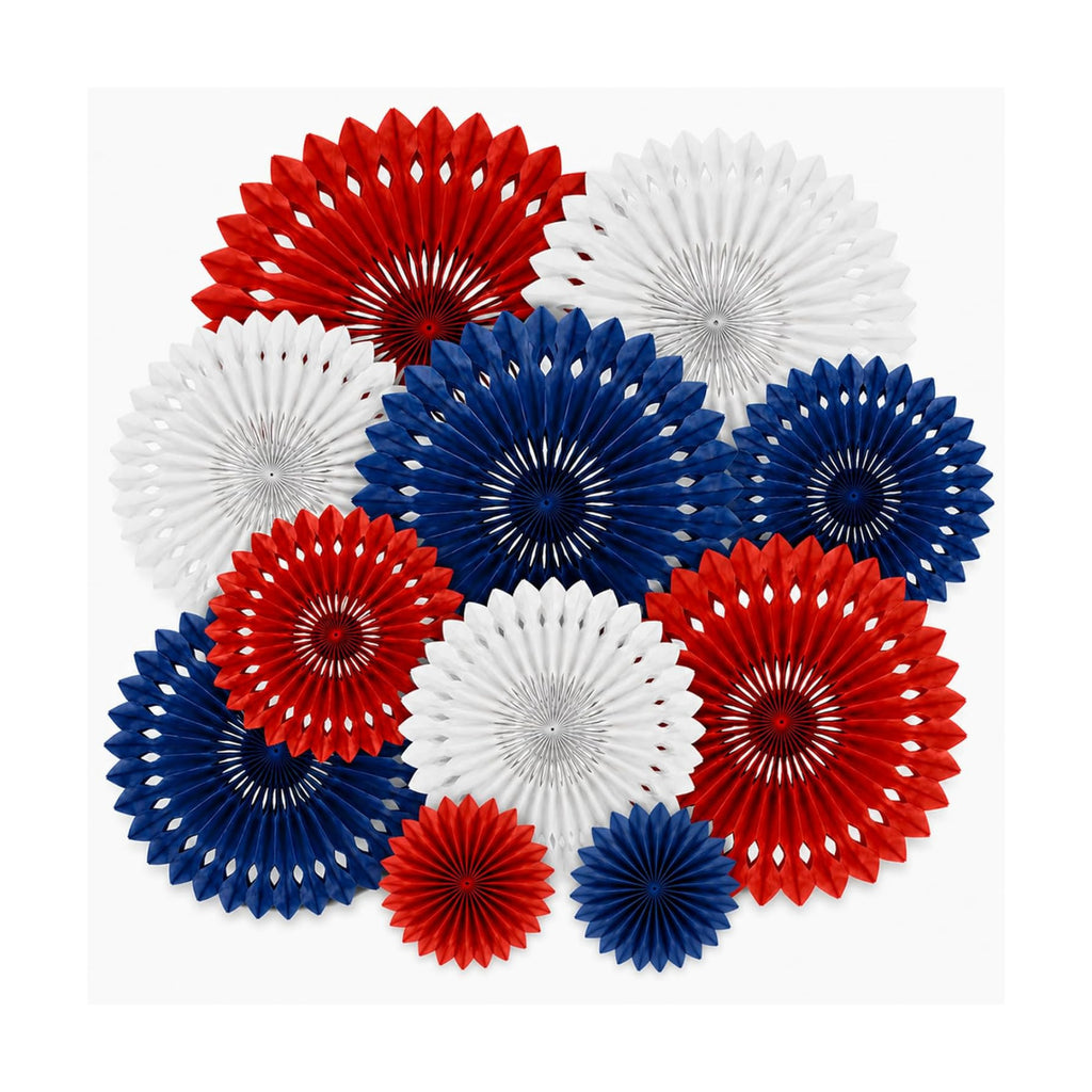 Red White Blue Hanging Honeycomb Round Paper Fans Decoration Patriotic Theme Tissue Paper Fan Garland for Shower Birthday Graduation Wedding Party Supplies 11 Count