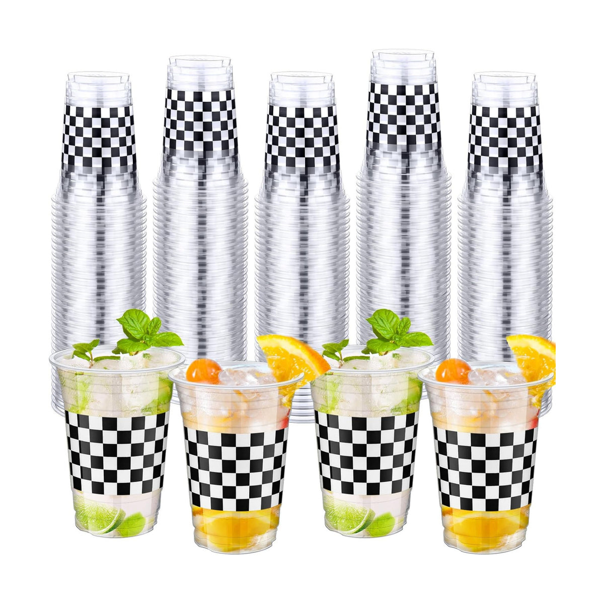 50 Pcs Bee Party Cups 16 oz, Black and White, Race Car