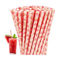Whaline 200Pcs Watermelon Paper Straws Summer Fruit Drinking Straw Pink Red Watermelon Disposable Straw for One in A Melon Baby Shower Party Supplies
