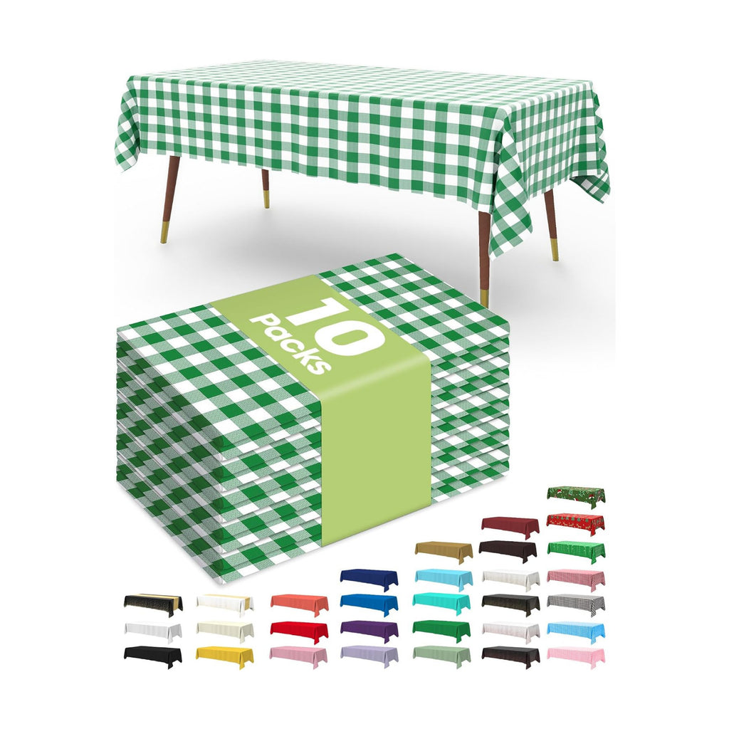 Pureegg Premium Use and Throw Table Covers 10 Pack 54x108 Inch Black for Rectangular Tables, Green Plaid