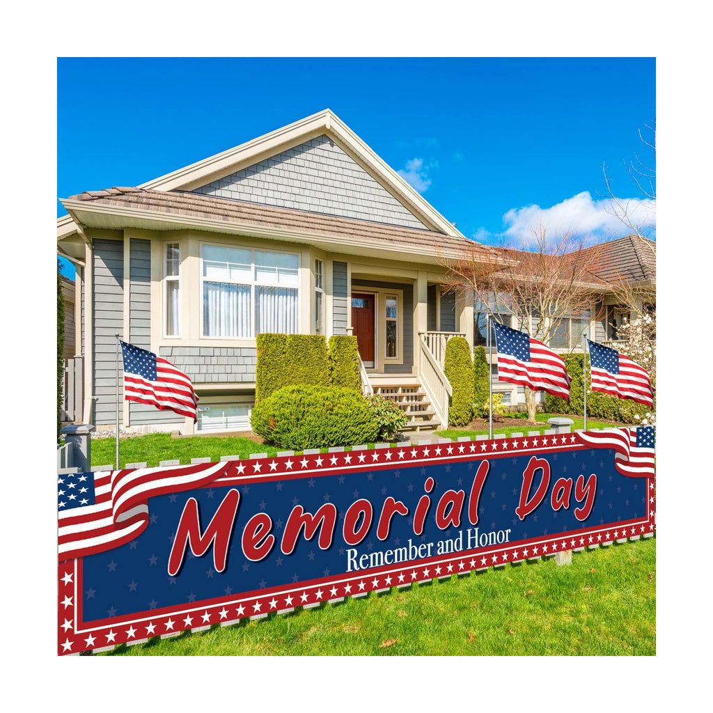 Memorial Day Banner 120x20Inch - Memorial Day Decorations, Remember and Honor Banner for Fence Yard Sign Patriotic Decorations Party Supplies