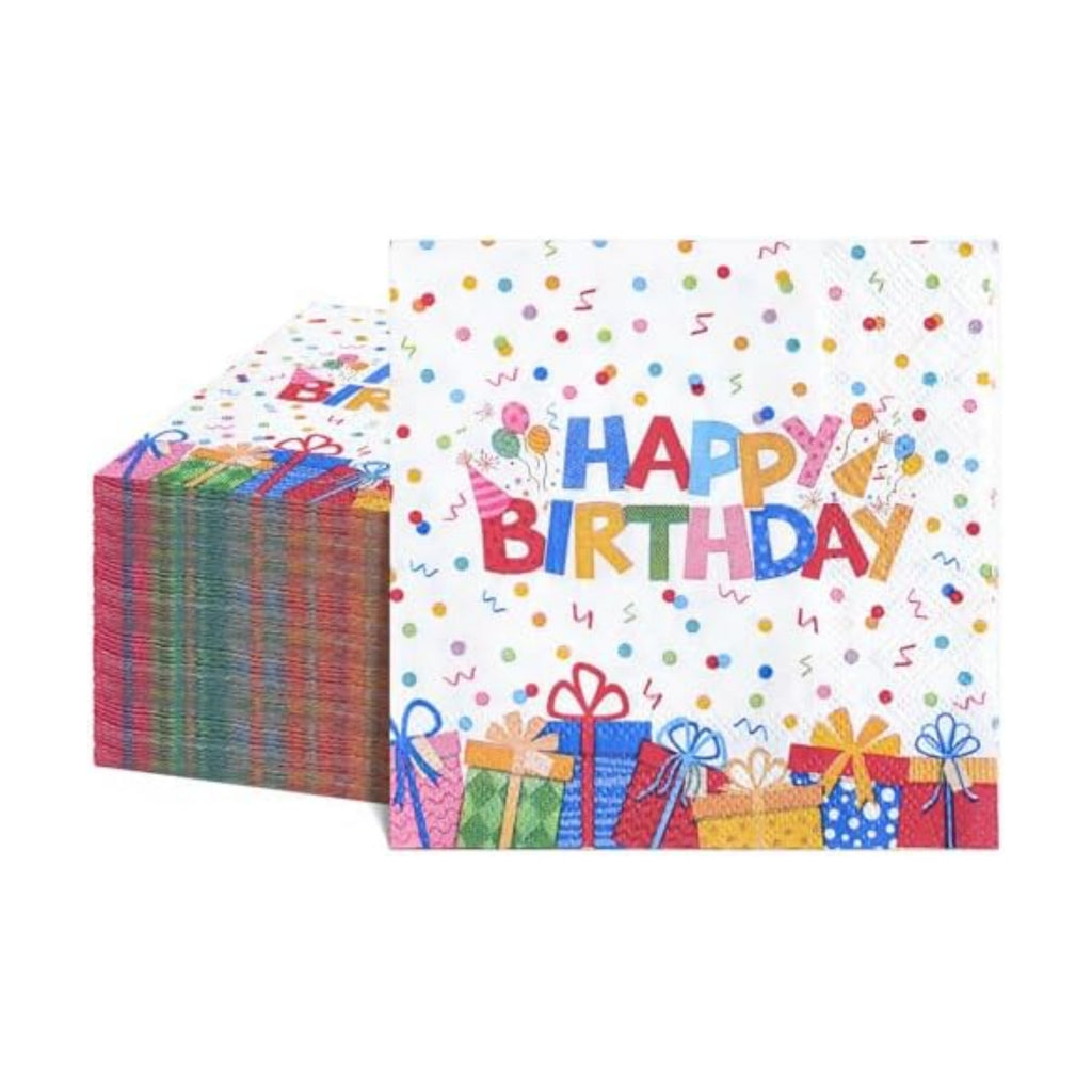 Natnarr 100 Pcs Happy Birthday Napkins, 5" Birthday Cocktail Napkins