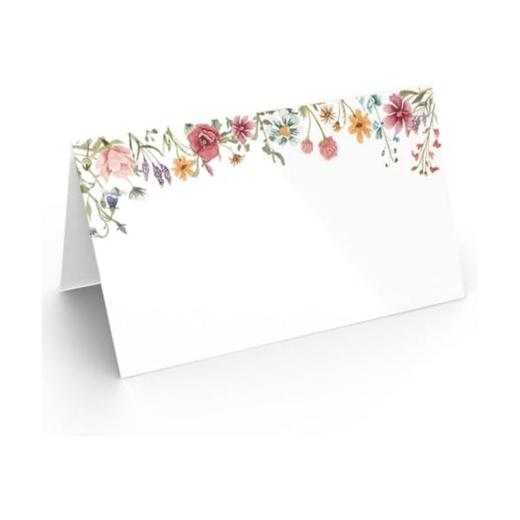 Printed Party Place Cards for Table Setting – Set of 25 Blank Name Cards – Wildflower Design for Weddings, Bridal Showers, Baby Showers, and Dinner Parties