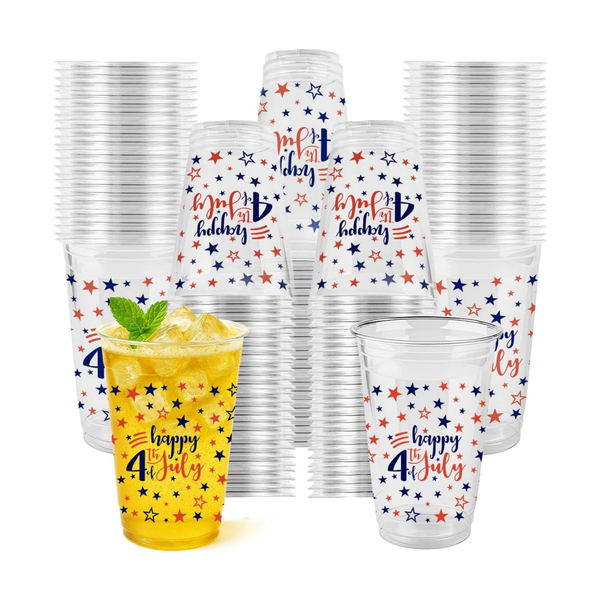 60Pcs 4th of July Cups,16OZ Patriotic Plastic Cups