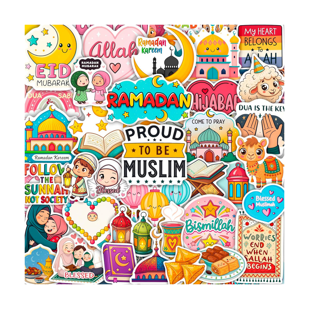 100Pcs Islamic Stickers for Water Bottle, Laptop, Muslim Stickers, Islam Decals - Islamic Party Supplies & Gifts - Gift for Women & Men