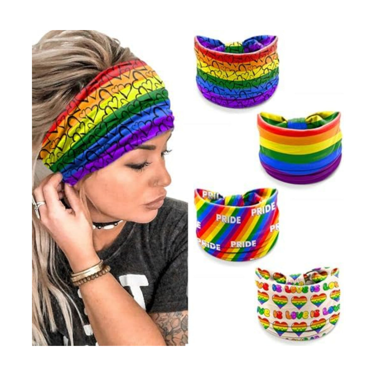 winthrop 4 Pcs Rainbow Pride Headbands for Women & Men – LGBTQ+ Love is Love Wide Stretch Hair Bands – Colorful Festival Yoga Sports Head Wraps for Gay Pride Parade & Daily Wear