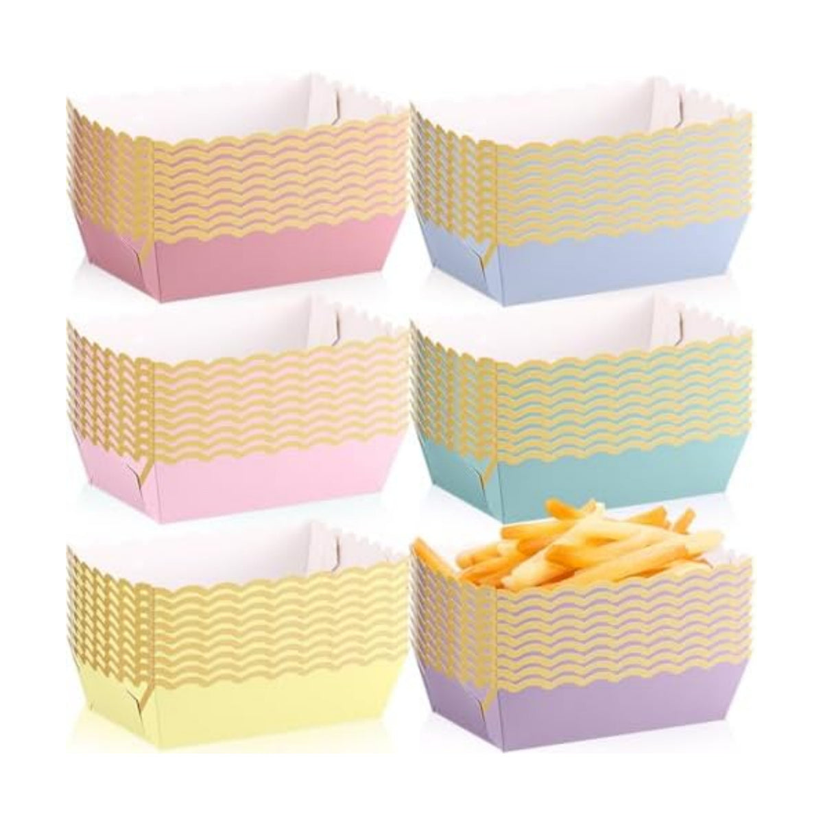 Blushtier 60 Pcs Pastel Color Paper Food Boat Trays Gold Edge
