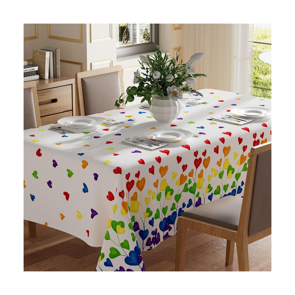 XCHI Rainbow Love Heart LGBTQ Tablecloth Rectangle Pride Day Inclusion Gay Transgender Queer Equality for Indoor Outdoor Dining Home Party Decorations 60x104 Inch
