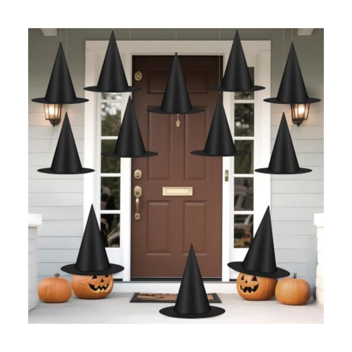 Luces 48 PCS Witch Hats for Porch, Black Wizard Hat Outside Front Porch