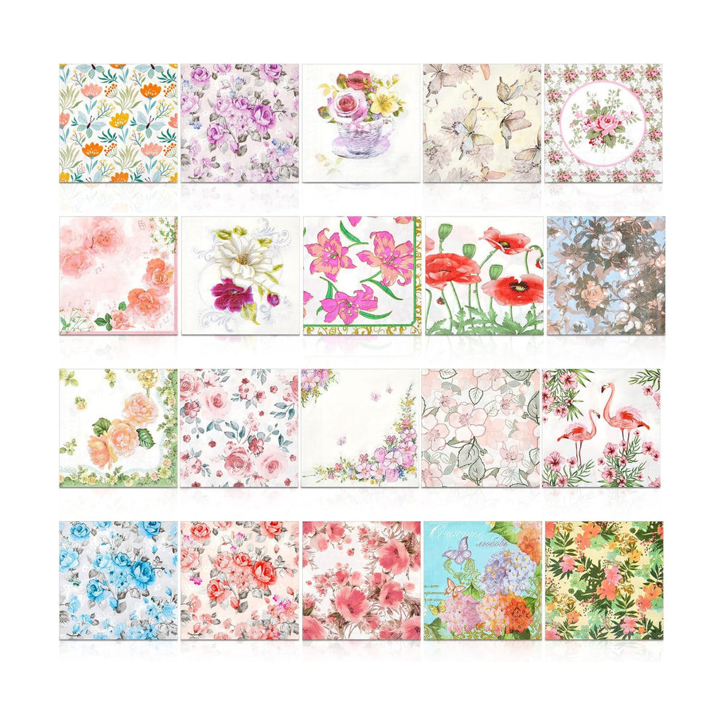 Crtiin 20 Pack Decoupage Napkins Floral Cocktail Decorative Paper Napkins