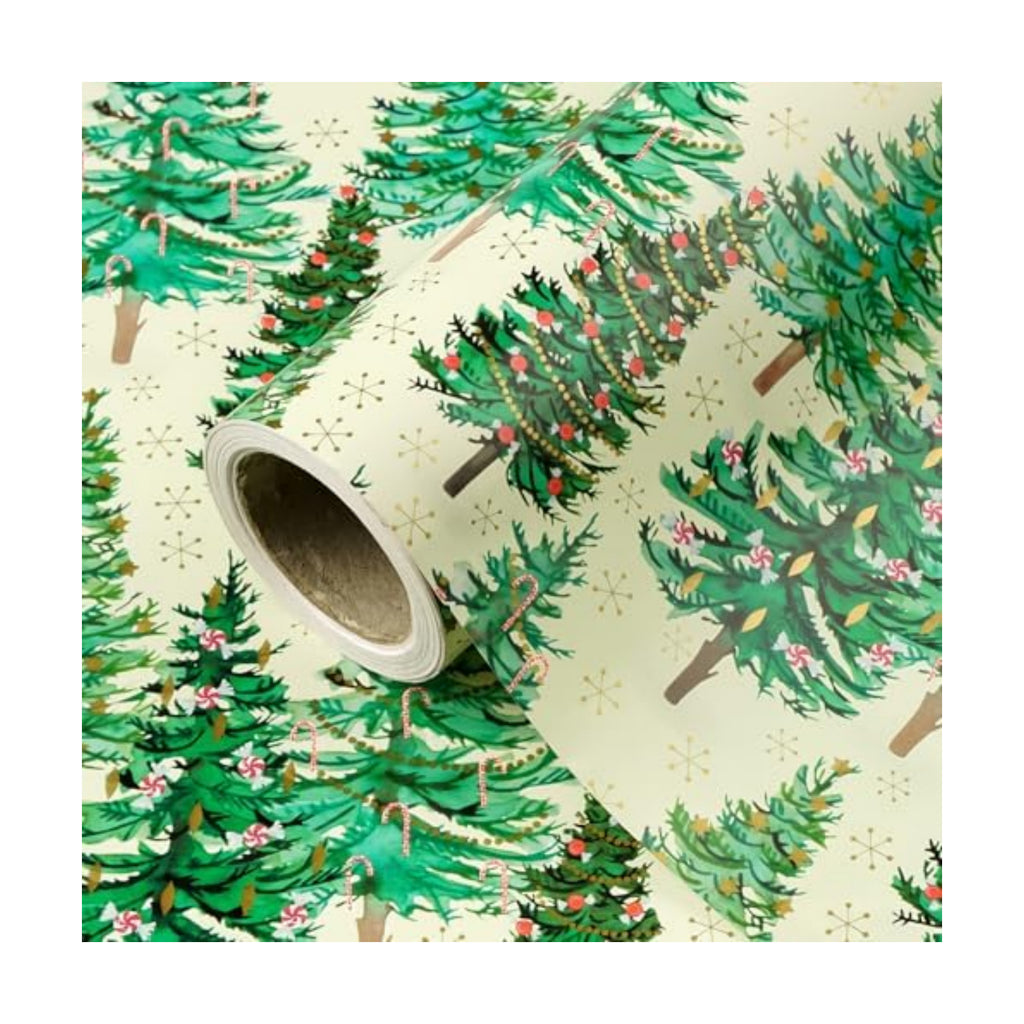 WRAPAHOLIC Christmas Wrapping Paper - Mini Roll - 17 Inch x 33 Feet - Gold Print Christmas Tree Wrapping Paper for Xmas Holiday, Party Celebration