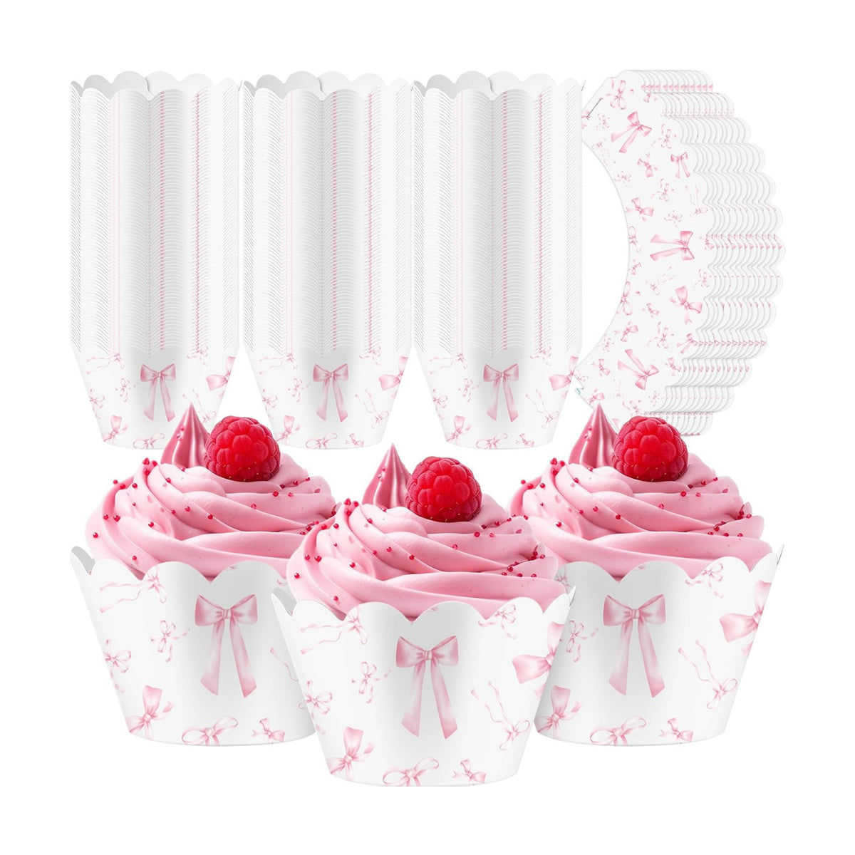 Domensi 100 Pcs Pink Bow Cupcake Wrappers Wedding Bridal Shower Party