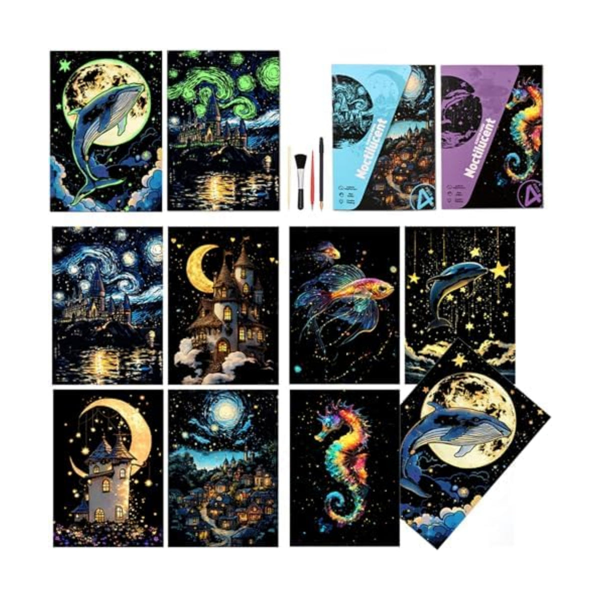 Scratchboard Art for Adults Luminous Scratch Painting Kits-A5/8 PCS-Dreams