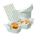 Geosar 100 Pcs Gingham Paper Food Tray with Wax Paper,Green White