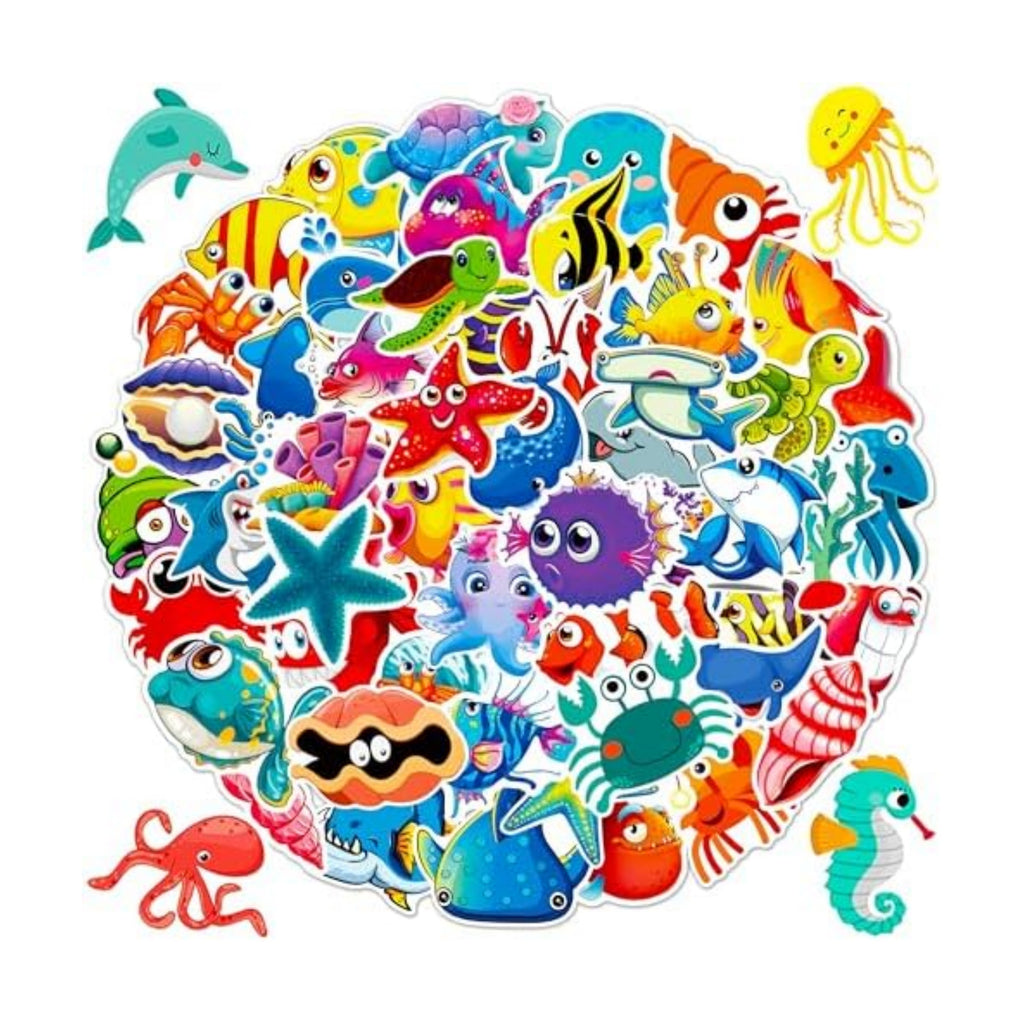 Ocean Animal Stickers for Water Bottle, 100Pcs Waterproof Vinyl Marine Ocean Creatures Beach Stickers, Summer Sticker Bulk for Kids Teens
