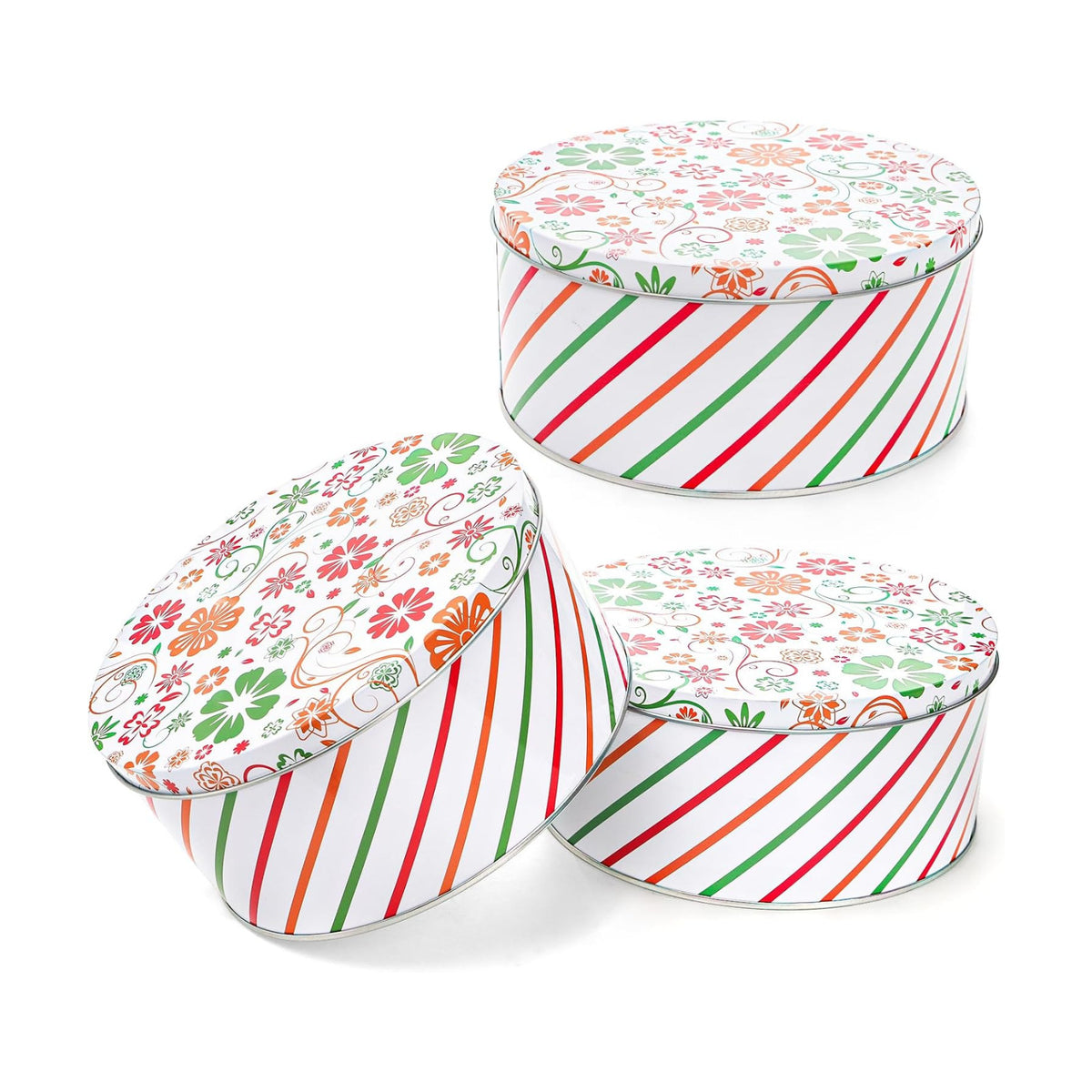 Yopay 3 Pack Round Decorative Cookie Tins, Food Safe Metal Gift Tins