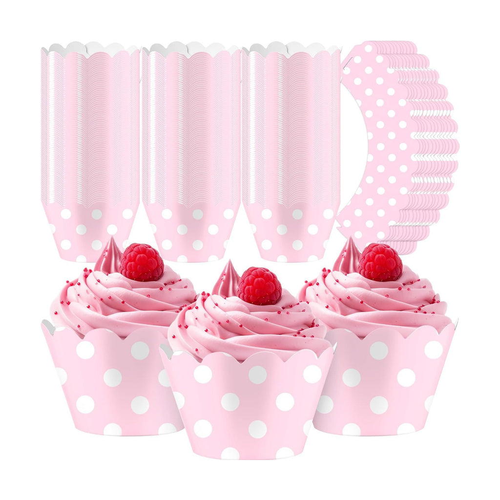 Domensi 100 Pcs Pink Polka Dots Cupcake Wrappers for Party Supplies