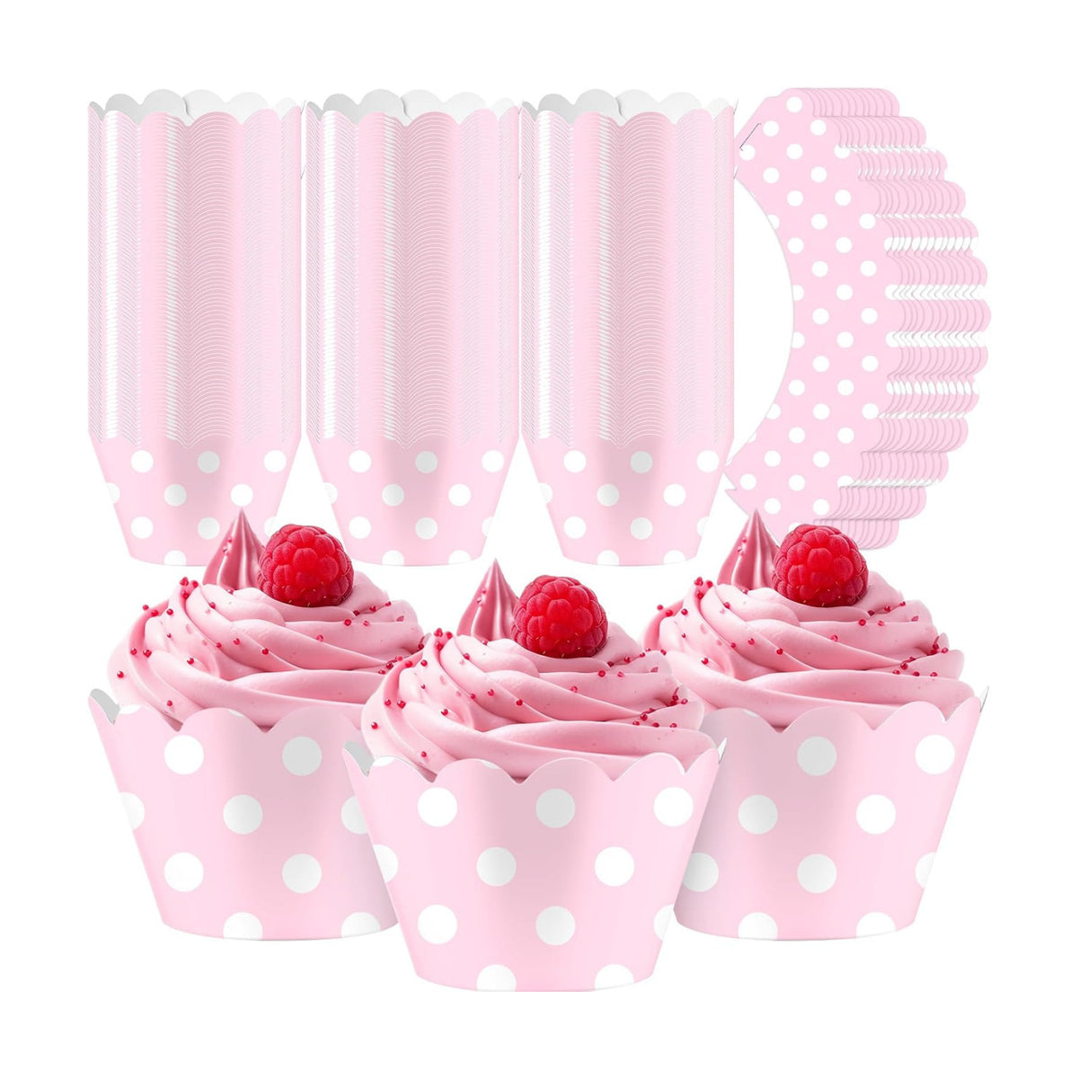 Domensi 100 Pcs Pink Polka Dots Cupcake Wrappers for Party Supplies