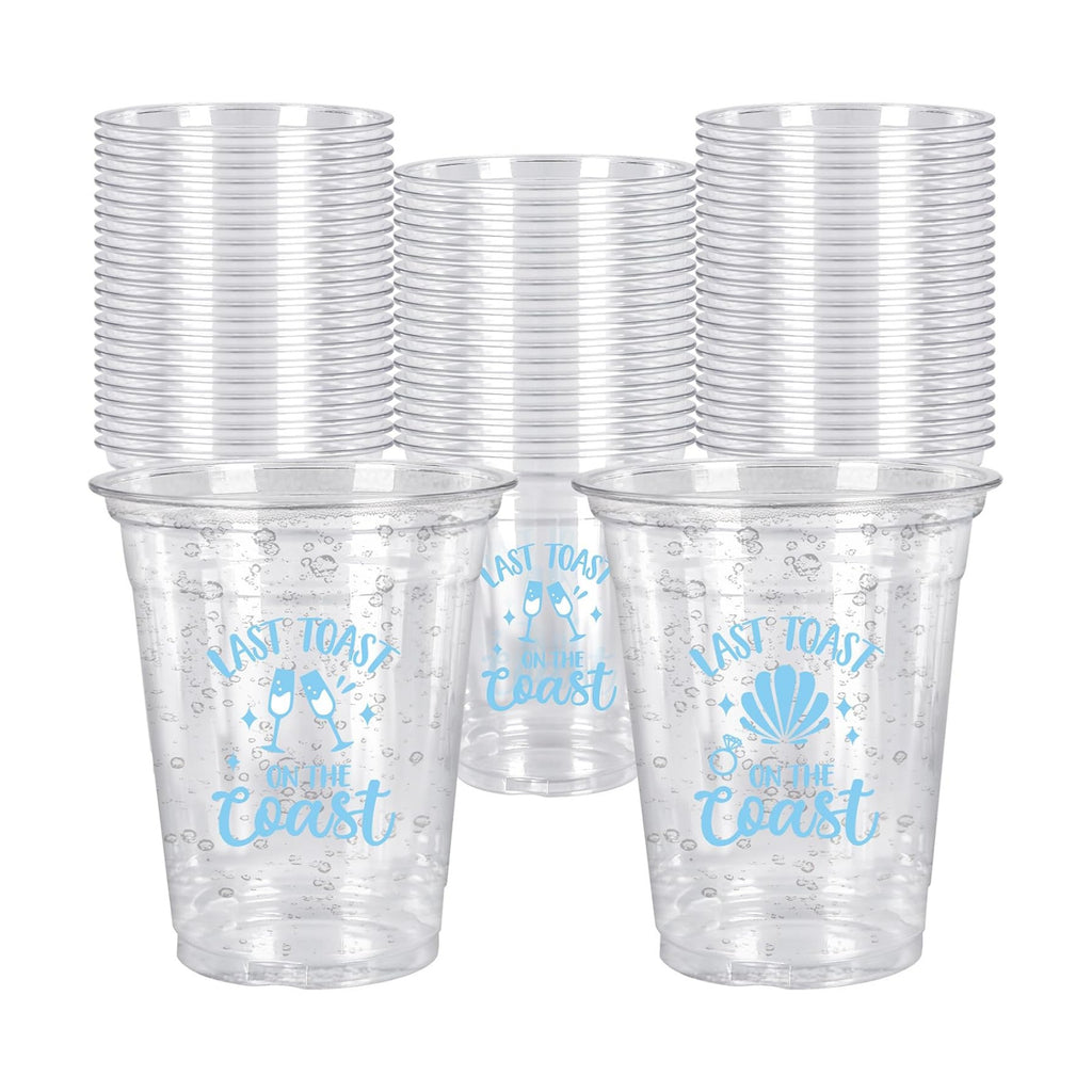 Whaline 50Pcs 12Oz Last Toast on the Coast Disposable Cup Coastal Beach Bachelorette Party Plastic Cup Blue Bach Clear Glasses for Coffee Juice Drink Party Supplies
