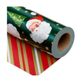 Yarcony Reversible Christmas Wrapping Paper, Green Santa Wrapping Paper, Funny Santa Claus, Tree, Stripe Pattern Christmas Gift Wrap With Metallic Foil Shine for Holiday (Mini Roll, 17 Inch X 33 Feet)