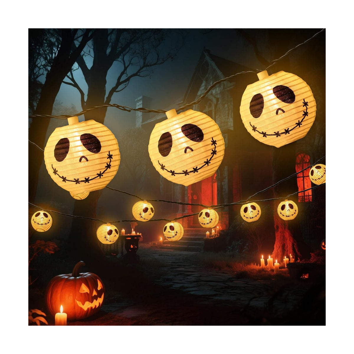 TIGOMOOV Halloween Ghost String Lights Plug in, 10 White Ghost Lanterns 9.83FT Connectable, Warm White Incandescent Indoor Outdoor Spooky Decorations for Porch Mantel Tree Yard Party