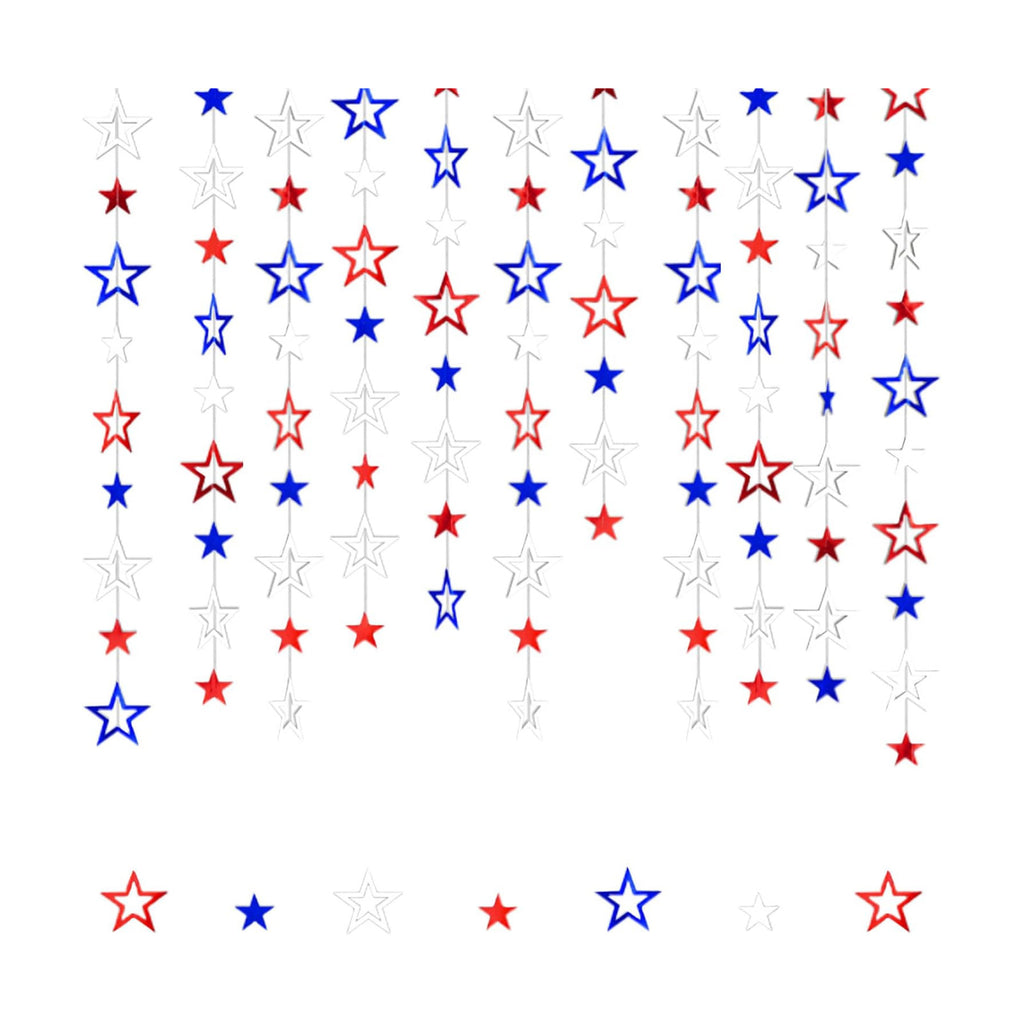 Patriotic Star Streamers Banner Garland Glitter for 4th of July BBQ Memorial Day 250th Anniversary Party Glossy Independence Day Celebration Labor Day Decorations Red White Blue 1 Strand 157.5In