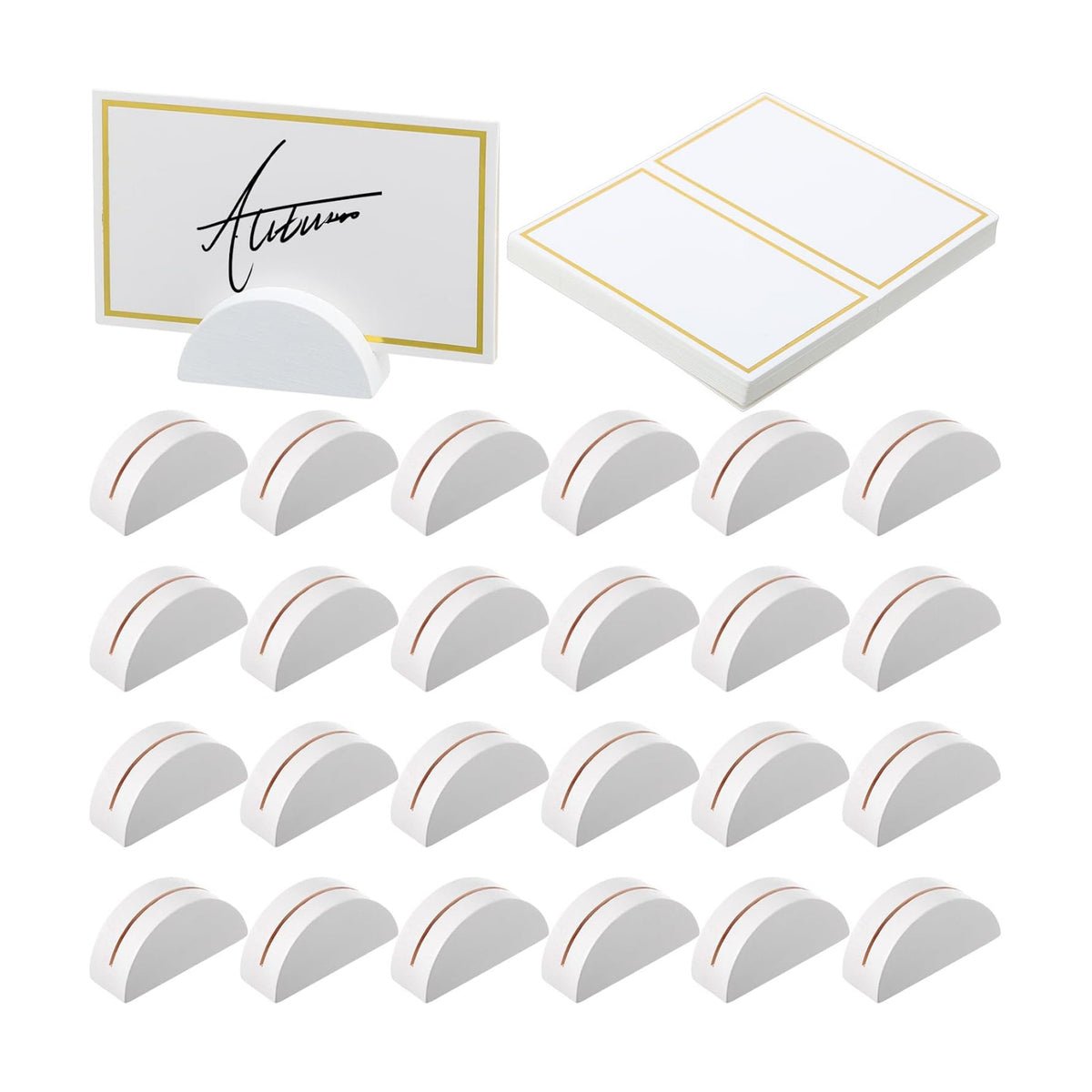 Colingmill 24 Pcs Wooden Table Number Stands with Tented Cards,White