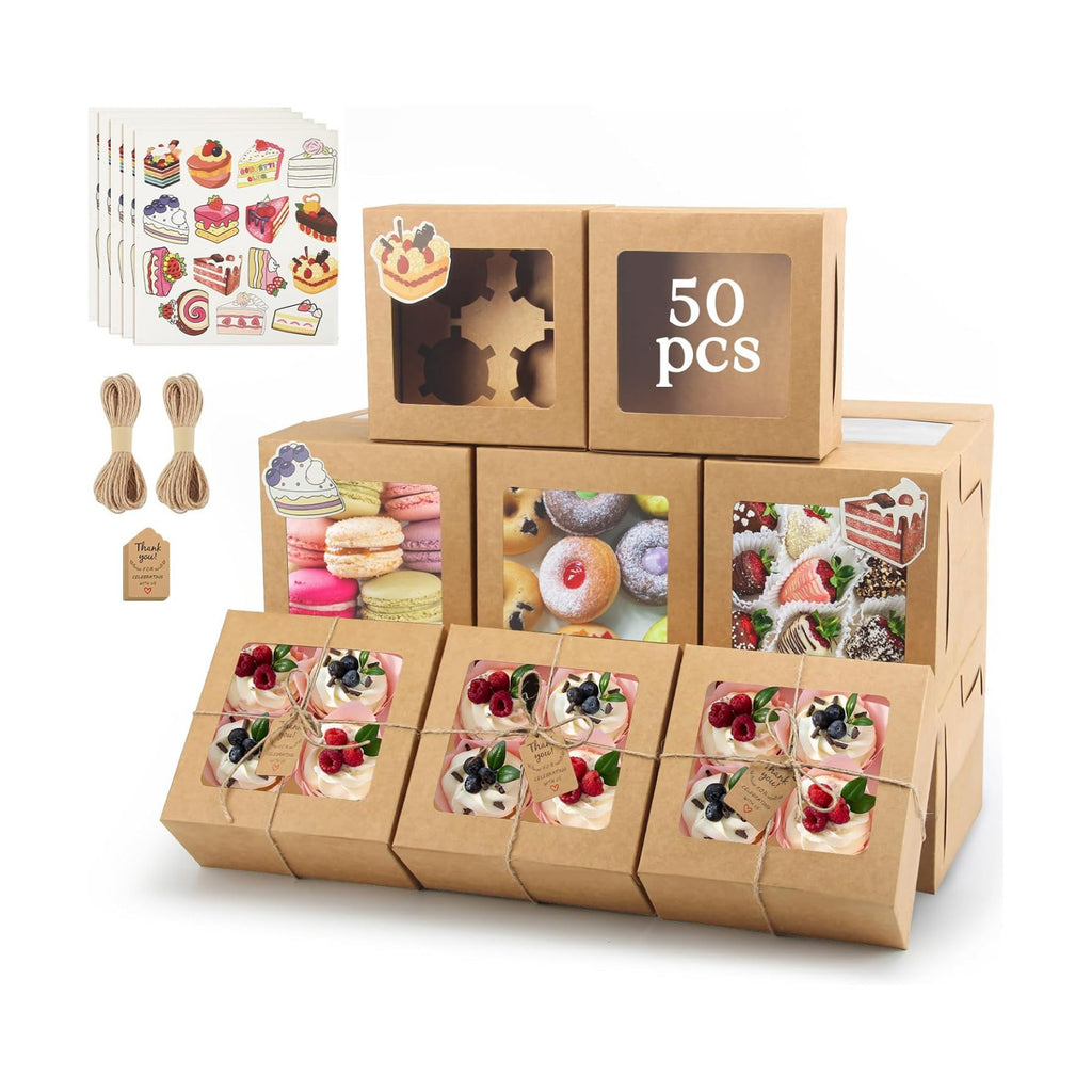 OAMCEG Cupcake Boxes, 6x6x3 Inches Cookie Boxes,50 Pack,Brown
